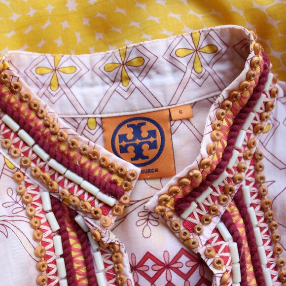 Vintage Tory Burch Tunic Giverny Engineer sun caftan dress blouse Beaded cotton - Picture 10 of 10